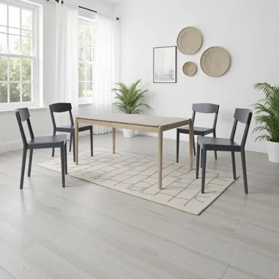 Hivvago Siaz Dining Table, Rectangular 68 Inch, Slat Panel Design, Light Brown Wood