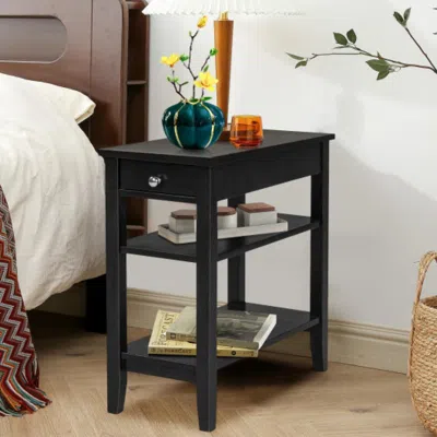 Hivvago Side End Table With Drawer And 2-tier Open Storage Shelves For Space Saving-black