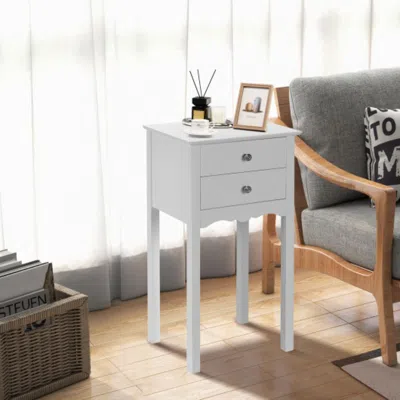 Hivvago Side Table End Accent Table With 2 Drawers-white