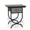 Hivvago Side Table With Fabric Drawer And Carved Metal Frame For Living Room