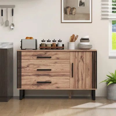 Hivvago Sideboard Buffet Cabinet Credenza Storage Cabinet With 3 Drawers-rustic Brown