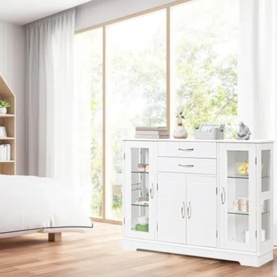 Hivvago Sideboard Buffet Server Storage Cabinet With 2 Drawers And Glass Doors-white
