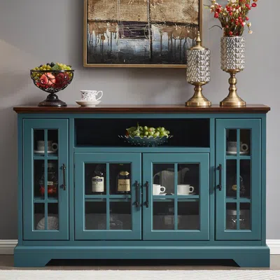 Hivvago Sideboard Buffet Table With 4 Doors In Blue