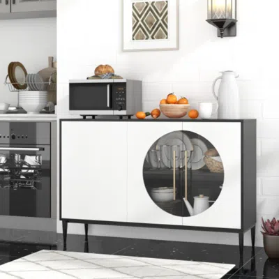 Hivvago Sideboard Cabinet With Tempered Glass Door For Living Room Dining Room Kitchen-white
