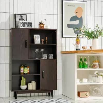 Hivvago Sideboard Storage Cabinet With Door Shelf-espresso