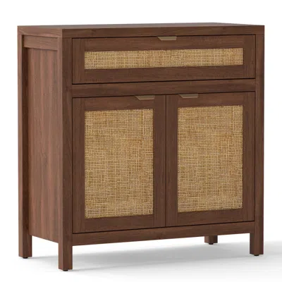Hivvago Sideboard Storage Cabinet With Rattan Doors And Drawer-brown