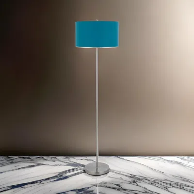 Hivvago Sie 59 Inch Floor Lamp, Aqua Blue Linen Shade, Round Base, Silver Metal