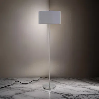 Hivvago Sie 59 Inch Floor Lamp, Gray Linen Shade, Round Base, Silver Metal Pole