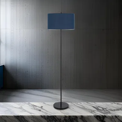 Hivvago Sie 59 Inch Floor Lamp, Navy Blue Linen Shade, Round Base, Black Metal Pole