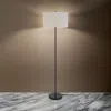 Hivvago Sie 59 Inch Floor Lamp, White Linen Shade, Round Base, Black Metal Pole In White