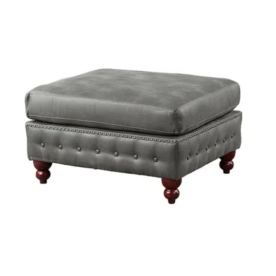Hivvago Simi 34 Inch Square Ottoman, Handcrafted Legs, Gray Vegan Faux Leather