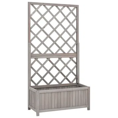 Hivvago Simi Outdoor Garden Planter, Built In Trellis, 53 Inch Gray Solid Wood
