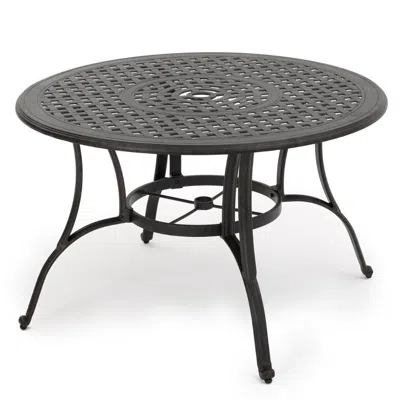 Hivvago Simon Outdoor Dining Table, Round 47 Inch, Bronze Finished Cast Metal Frame In Black