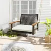 Hivvago Single Rattan Porch Swing With Armrests Cushion And Hanging Ropes-white