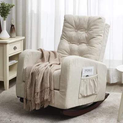 Hivvago Single Sofa Living Room Chair Lazy Recliner Comfortable Fabric High Back Armchair - Beige In Neutral