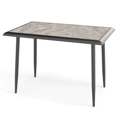 Hivvago Sintered Stone Dining Table 44" Rectangular Kitchen Table With Metal Frame Indoor Modern Breakfast T