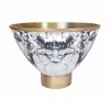 Hivvago Sinzo 10 Inch Tapered Bowl, Gold Aluminum, Textured Design, Black, White In White