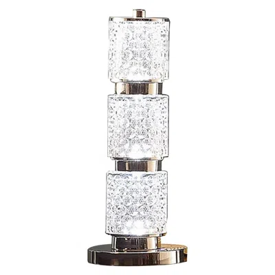 Hivvago Siri 19 Inch Table Lamp With Led Glass Shade, Metal Base, Nickel Finish In Silver