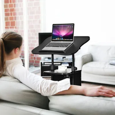 Hivvago Sit-to-stand Laptop Desk Cart Height Adjustable With Storage-black