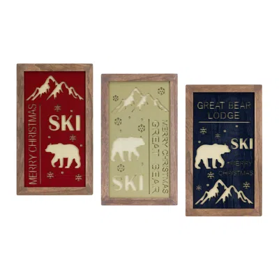Hivvago Ski Lodge Plaque Wall Art (set Of 3) In Multi