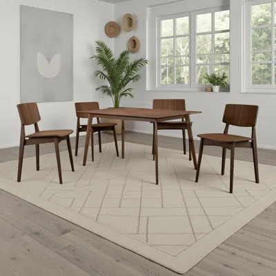 Hivvago Skie Dining Table, 59 Inch Rectangular Top, Angled Legs, Brown Solid Wood