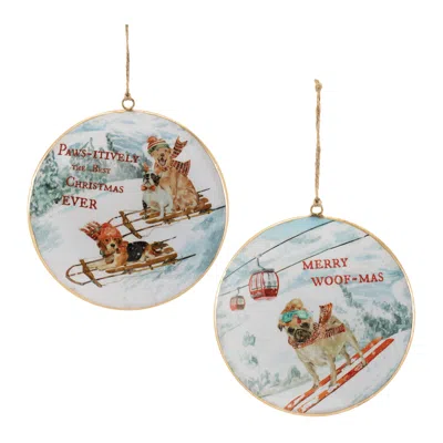 Hivvago Sled And Ski Dogs Disc Ornament (set Of 6) In Blue
