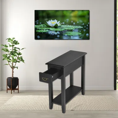 Hivvago Slim 2-tier Bedside Table With Storage Shelf For Sofa Or Bedroom In Black