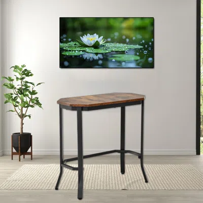 Hivvago Slim Accent Side Table With Rustic Wood Finish And Metal Frame In Black