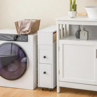 Hivvago Slim Bathroom Cabinet Wooden Toilet Organizer With Deep Slide Out Drawers