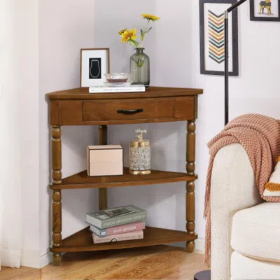Hivvago Small Triangle Corner Table 33.8 Inches In Brown Finish