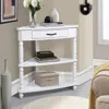 Hivvago Small Triangle Corner Table 33.8 Inches In Milk White Finish