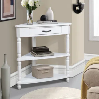 Hivvago Small Triangle Corner Table 33.8 Inches In Milk White Finish
