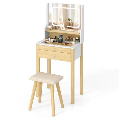 Hivvago Small Vanity Desk Set With Adjustable Led Lighted Mirror And Power Outlets-white