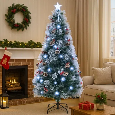 Hivvago Snow Covered Christmas Tree 5/6/7ft With 8 Built-in Light Modes In Green
