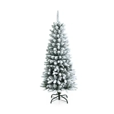 Hivvago Snow-flocked Hinged Artificial Christmas Pencil Tree With Mixed Tips-4.5 Ft In White