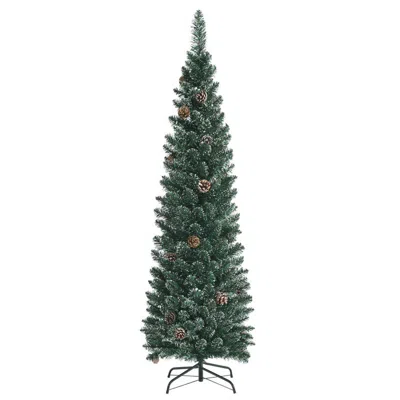 Hivvago Snowy Artificial Pencil Christmas Tree With Pine Cones