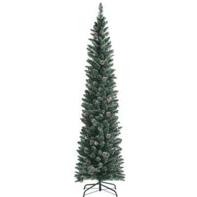 Hivvago Snowy Artificial Pencil Christmas Tree With Pine Cones-7 Ft In Animal Print