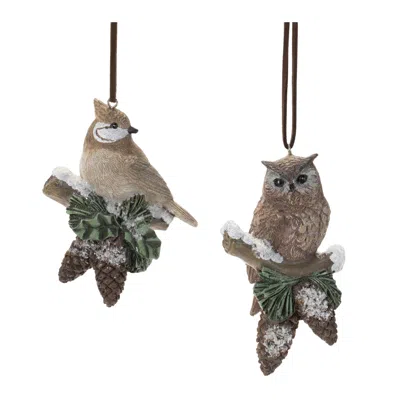 Hivvago Snowy Cardinal Bird And Owl Ornament (set Of 12) In Multi