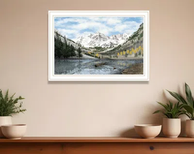 Hivvago Snowy Mountain Landscape White Framed Wall Art
