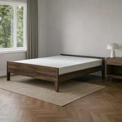 Hivvago Sof Queen Size Platform Bed, Low Profile, Footboard, Dark Brown Finish