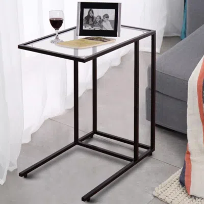 Hivvago Sofa End Table Coffee Side Table With Glass Top
