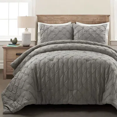 Hivvago Soft Pleated Grey Cotton 3 Piece Comforter Set