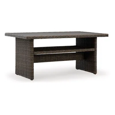 Hivvago Soha 59 Inch Outdoor Multi Use Dining Table, Resin Wicker With Shelf, Brown
