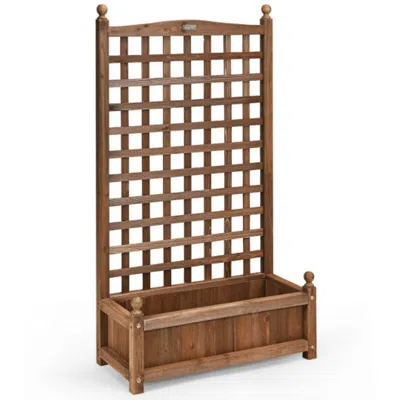 Hivvago Solid Free Standing Wood Planter Box With Trellis For Garden In Brown