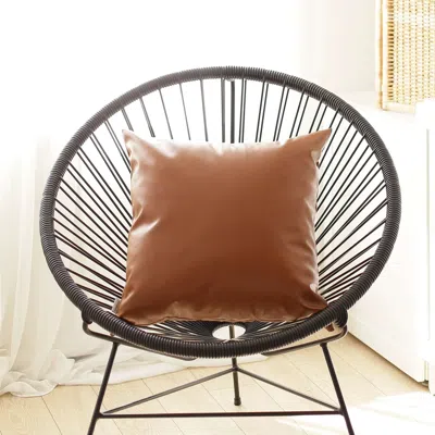 Hivvago Solid Rustic Brown Faux Leather Throw Pillow