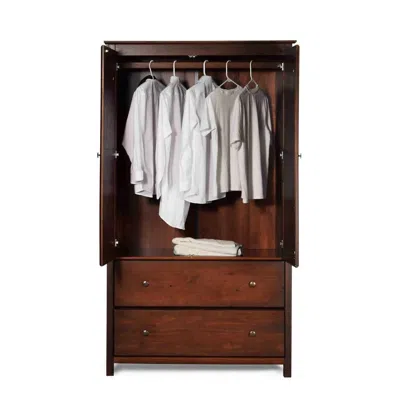 Hivvago Solid Wood Bedroom Armoire Wardrobe Cabinet With Hanging Bar In Cherry Finish In Brown
