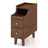 Hivvago Solid Wood End Table Narrow Bedside Table With Pull-out Tray And 2 Storage Drawers-brown In Brown