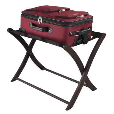 Hivvago Solid Wood Folding Luggage Rack In Dark Brown Finish With Black Nylon Straps