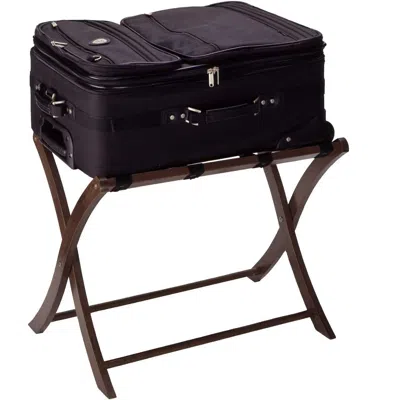 Hivvago Solid Wood Folding Luggage Rack In Medium Brown Finish With Black Nylon Straps
