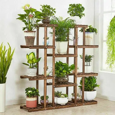 Hivvago Solid Wood Indoor Outdoor 11-tier Plant Stand In Brown